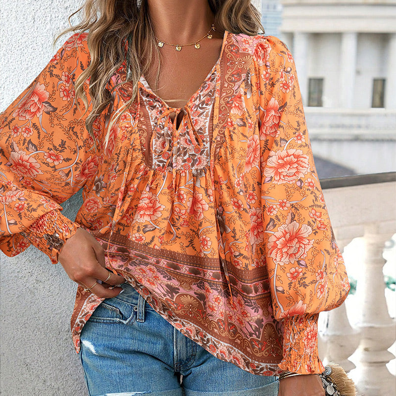 💖Women's Fashion Printed v-Neck Long Sleeve Shirt