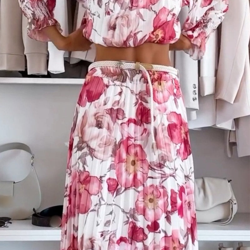 Floral Print Off-Shoulder Top & Maxi Skirt Two-Piece Set