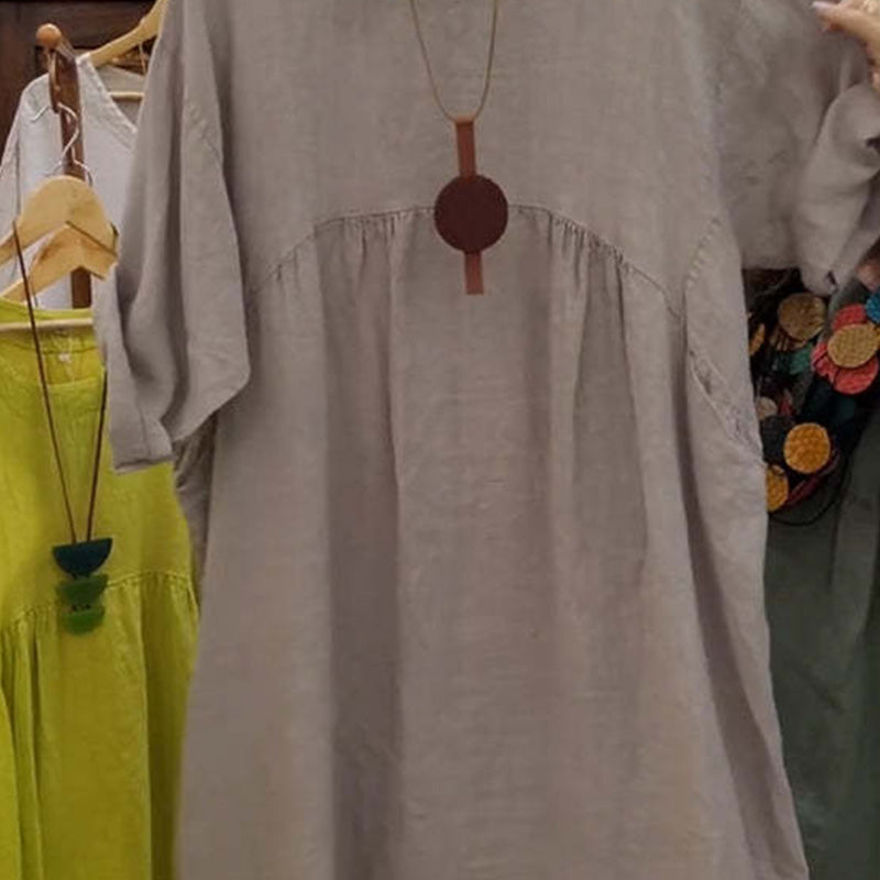 💃Women's Casual Loose Round Neck Solid Color Dress with 3/4 Sleeves & Pockets