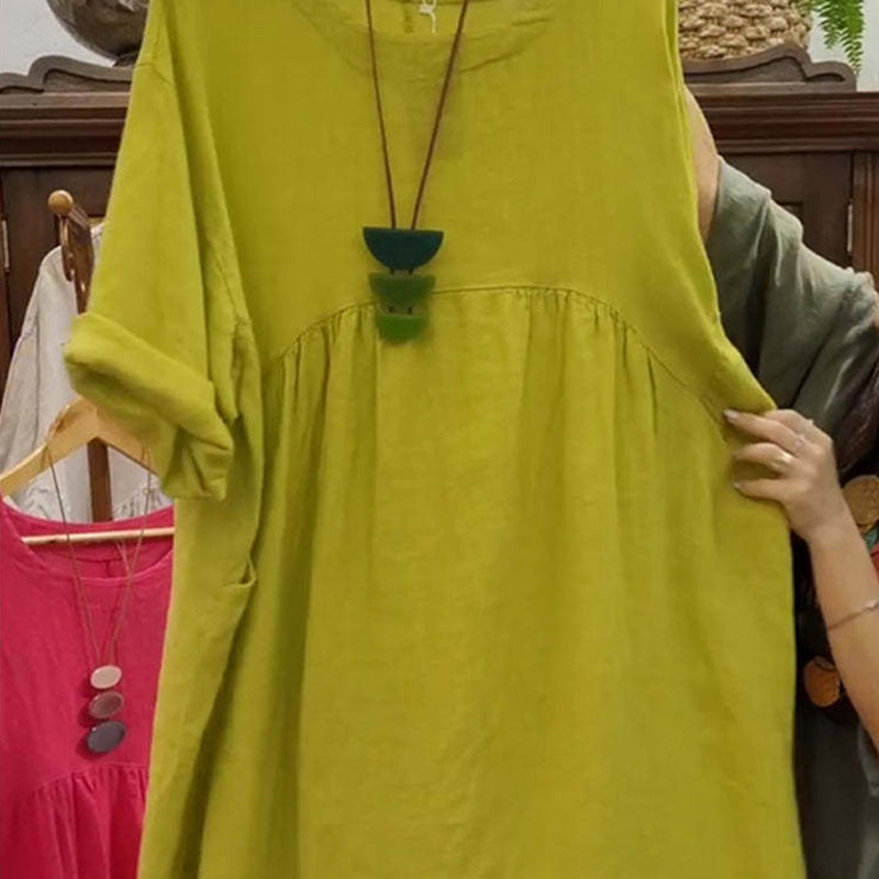 💃Women's Casual Loose Round Neck Solid Color Dress with 3/4 Sleeves & Pockets