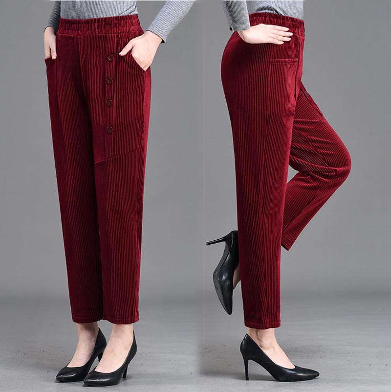 Women's High Waist Corduroy Warm Pants