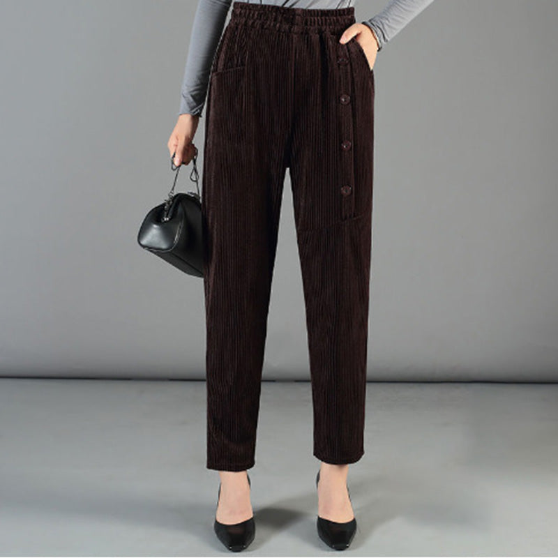 Women's High Waist Corduroy Warm Pants