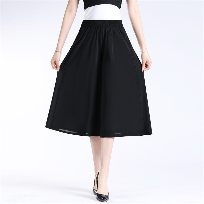 🔥Women's High Elastic Waist Pleated Chiffon Wide Leg Culottes