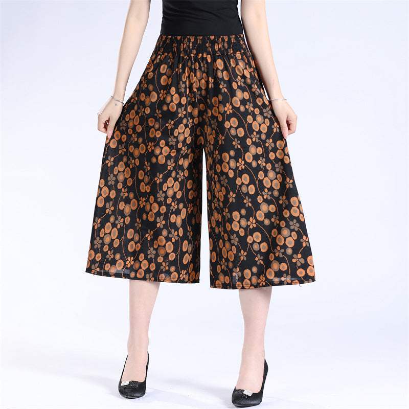 🔥Women's High Elastic Waist Pleated Chiffon Wide Leg Culottes