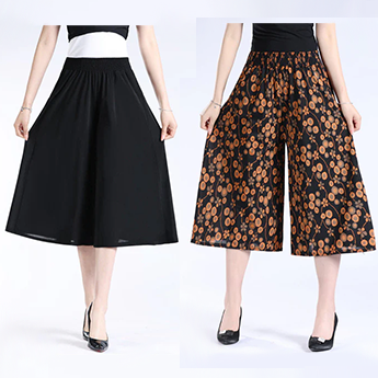 🔥Women's High Elastic Waist Pleated Chiffon Wide Leg Culottes