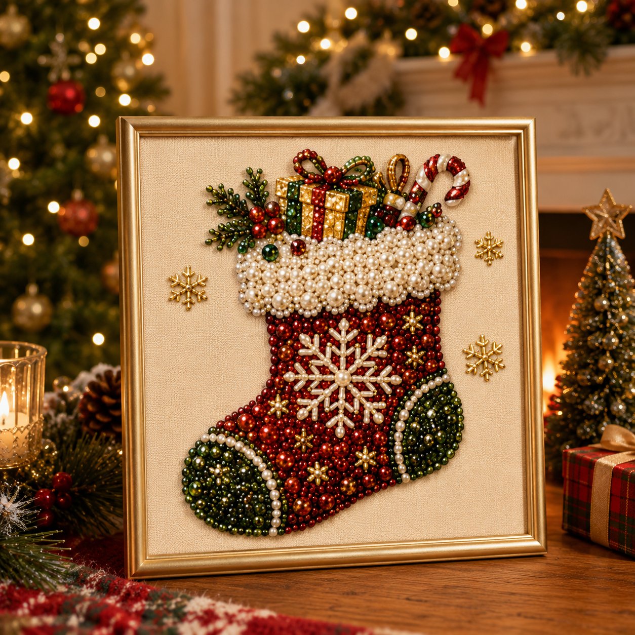 🎄✨ DIY Christmas Pearl Bead Art Kit – 5 Festive Designs, 3D Raised Beads & Display Frame Included | Holiday Wall Decor 🖼️🎨