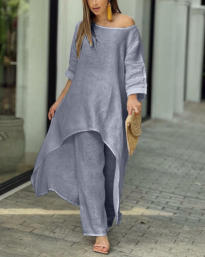 💥Hot Sale 49% OFF💥💕Women's Solid Color Linen Fashionable Casual Suit💃💃