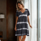 👗Tie-dye Striped Short-sleeved Loose T-shirt Dress