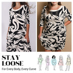 Elegant Printed Dress for Women – Stylish & Comfortable Fit👗Women’s Elegant Loose Round-Neck Printed Dress