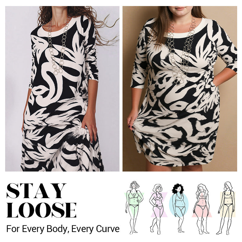 Elegant Printed Dress for Women – Stylish & Comfortable Fit👗Women’s Elegant Loose Round-Neck Printed Dress