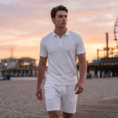 Men's Summer 2-Piece Collared Shirt & Shorts Set