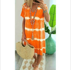 👗Tie-dye Striped Short-sleeved Loose T-shirt Dress