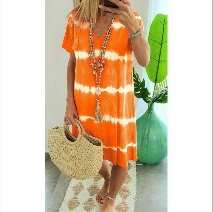 👗Tie-dye Striped Short-sleeved Loose T-shirt Dress