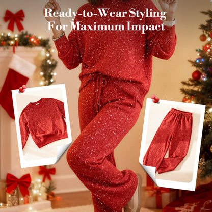 ✨🎅Last-Minute Christmas Offers 🎄⏰Women's Glitter Pullover Sweater & Pants 2-Piece Set
