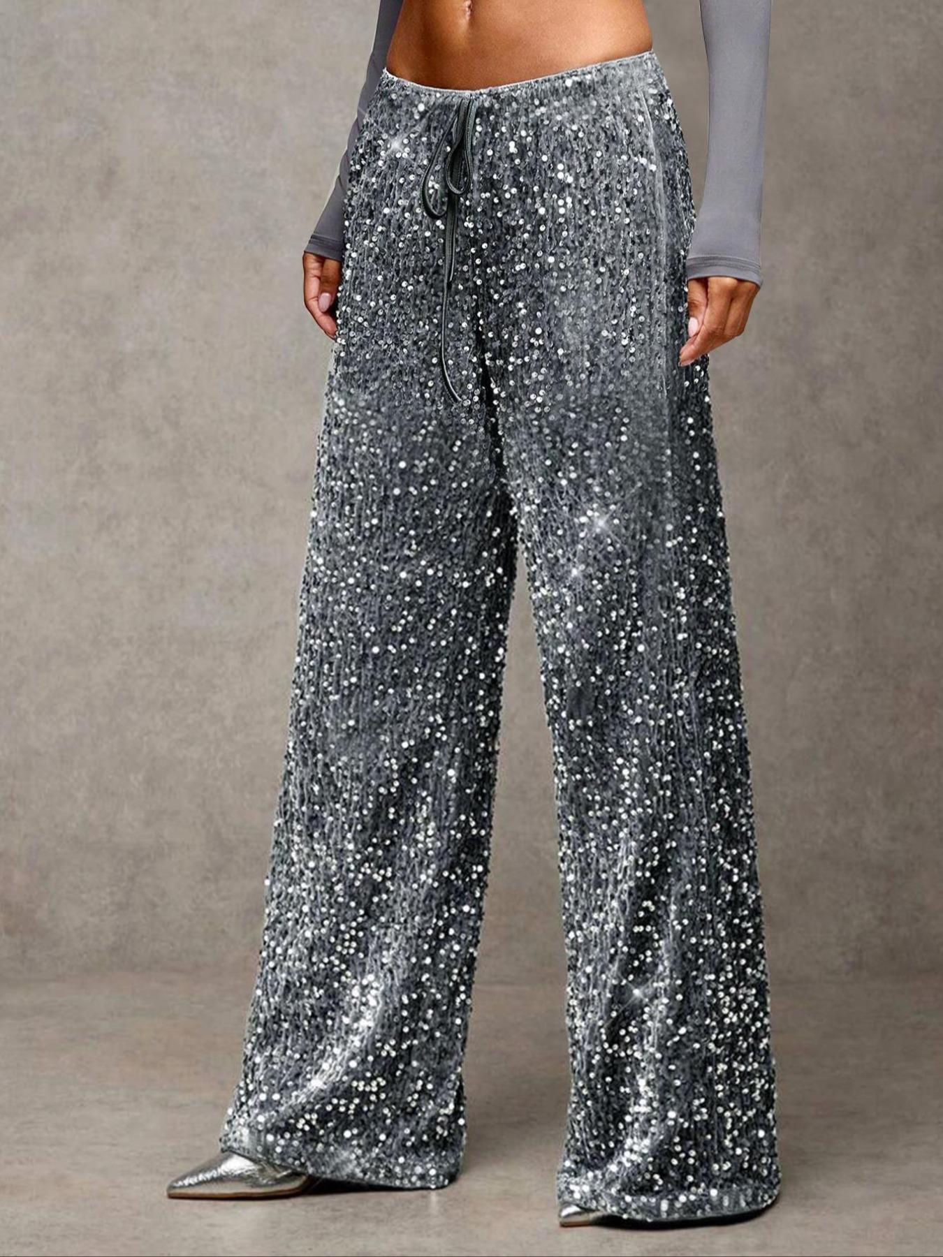 👖✨Women's Sequin Sparkle Wide Leg Pants with Elastic Waistband✨