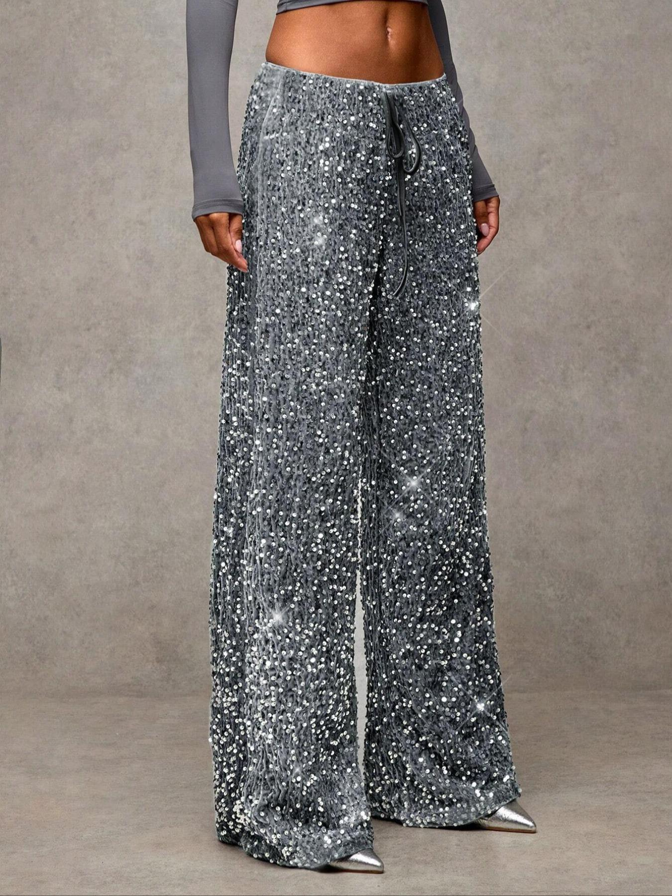 👖✨Women's Sequin Sparkle Wide Leg Pants with Elastic Waistband✨