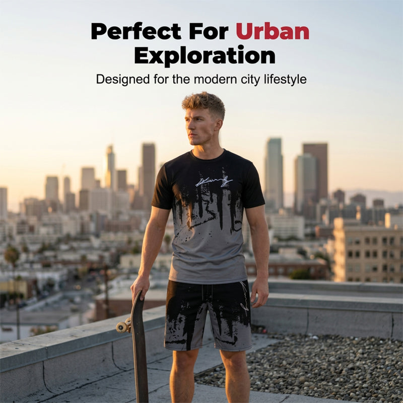 👕 LIMITED-TIME 52% OFF! 🩳 Men's Graphic Print T-Shirt & Shorts Set – Coordinated, Soft, Adjustable Waist 🌴