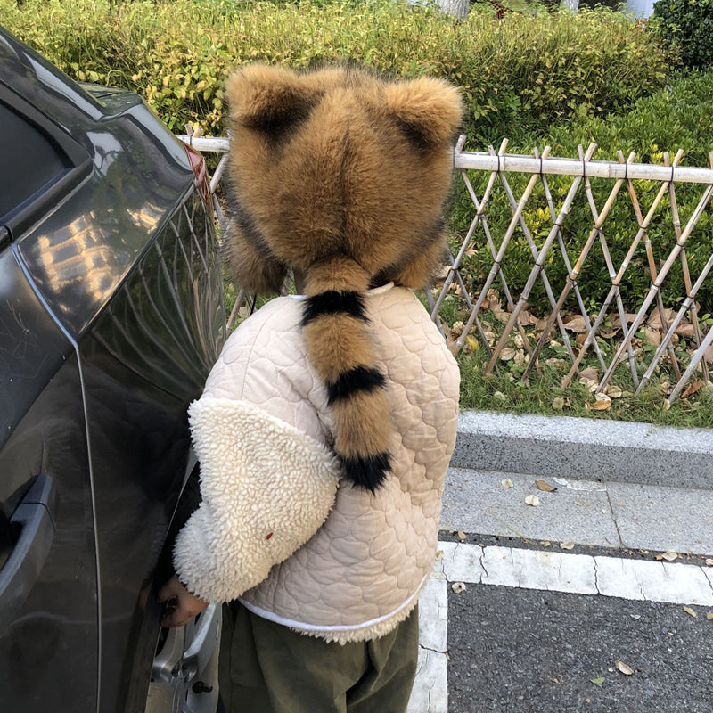 🎁💥Raccoon Tail Fur Parent-Child Plush Hat