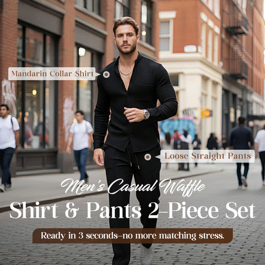 ⏳Time-Limited Special⏰Men’s Casual Waffle Shirt Pants 2-Piece Set