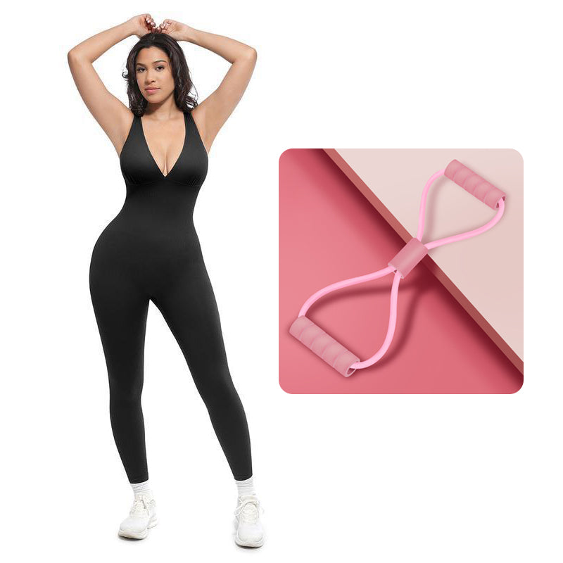 🌸High-Stretch V-Neck Jumpsuit – All-day ease for fitness & beyond. Breathable, flexible & effortlessly chic. Your go-to for movement. 🧘‍♀️💫