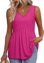 💜Women's Print Flowy Sleeveless V Neck Peplum Tank Tops