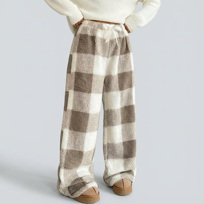 🔥Winter Vintage Plaid Elastic Straight Loose Thick Warm Casual Pants