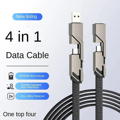 🔥New Year 2024 Sale✨4-in-1 USB C Cable Lightning Cable 100W [Fast Charging & Data Sync] Flat Braided Multi iPad Charger Cord Combo Lightning/Type C/USB A Ports