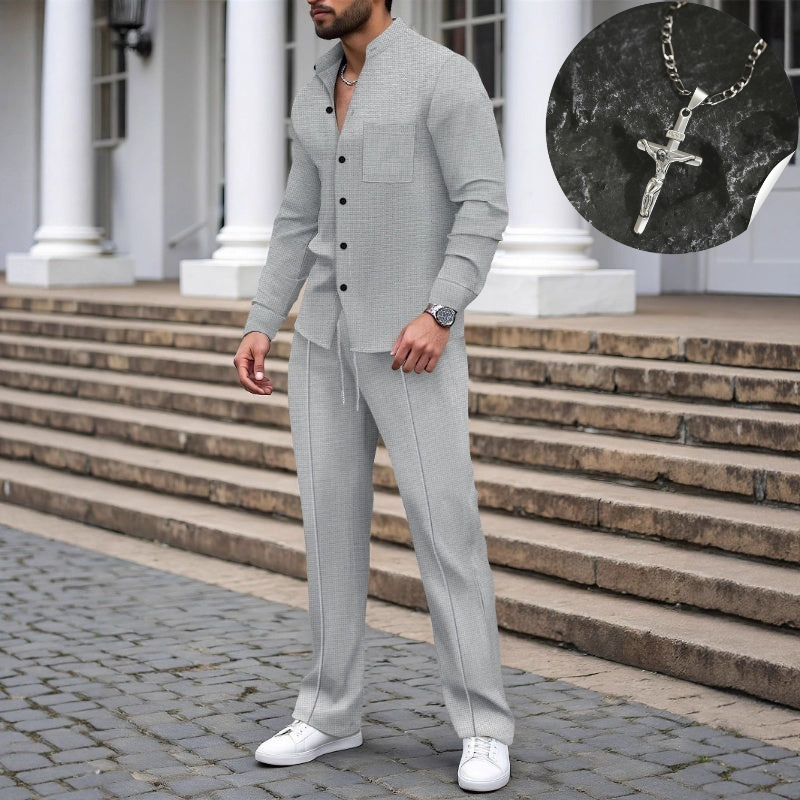 ⏳Time-Limited Special⏰Men’s Casual Waffle Shirt Pants 2-Piece Set