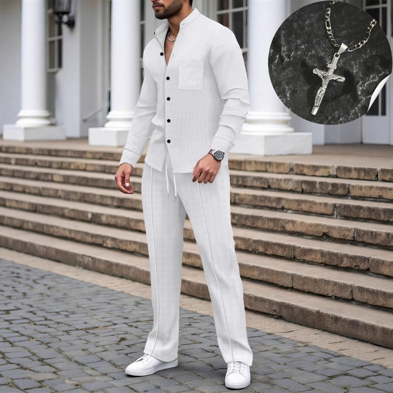 ⏳Time-Limited Special⏰Men’s Casual Waffle Shirt Pants 2-Piece Set