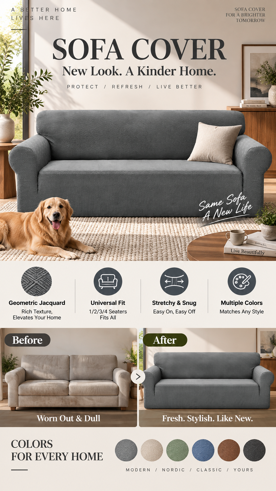 🔥Jacquard Sofa Cover with High Elasticity and Anti-slip Straps
