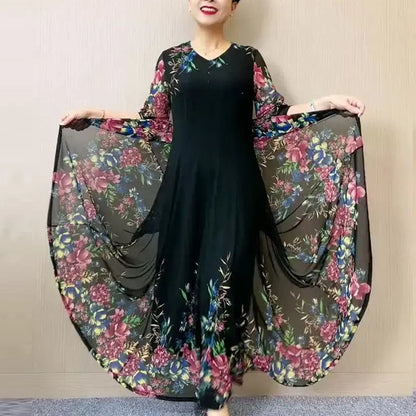 💃【L-4XL】 Fashion Women's Double Layer Mesh Printed Dresses💐