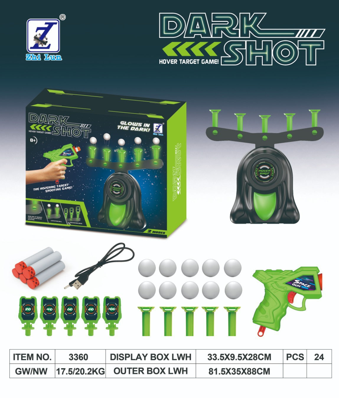 🎁Glow-in-the-Dark Shooting Target Practice Kids Shooting Toy Gun Set