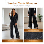 Women's Sequin Sparkle Wide Leg Pants with Elastic Waistband