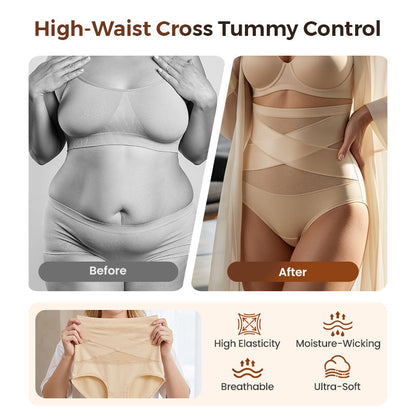 🌸Buy 1 Get 3 Packs✨Plus-Size High-Waist Cross Tummy Control Panties
