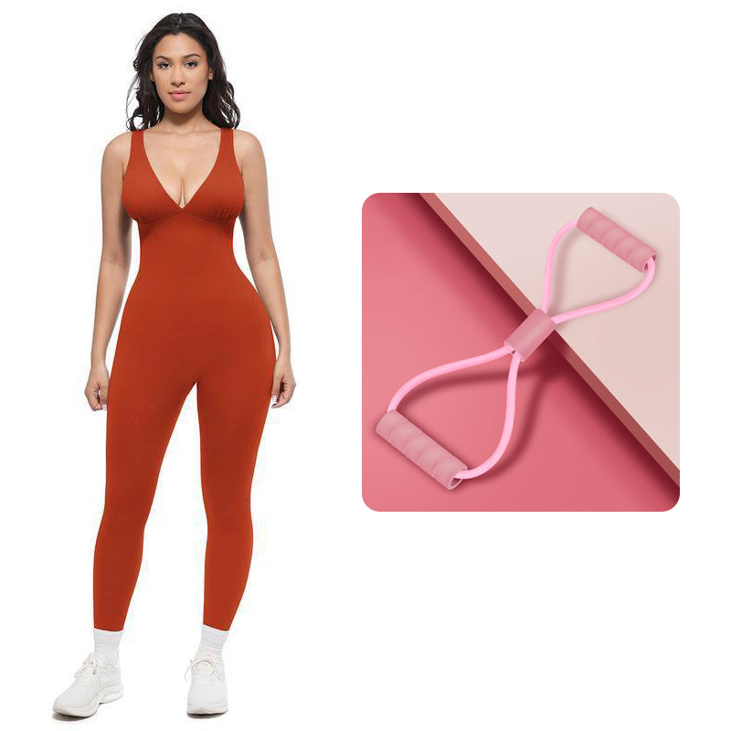 🌸High-Stretch V-Neck Jumpsuit – All-day ease for fitness & beyond. Breathable, flexible & effortlessly chic. Your go-to for movement. 🧘‍♀️💫