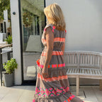 💕Women's Loose V-Neck Vintage Stripe Pattern Sleeveless Dress