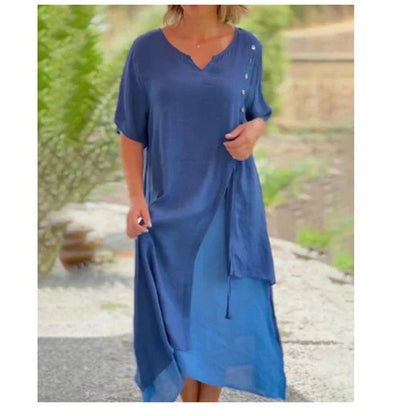 💝Short Sleeve False Two-Piece Asymmetric Dress