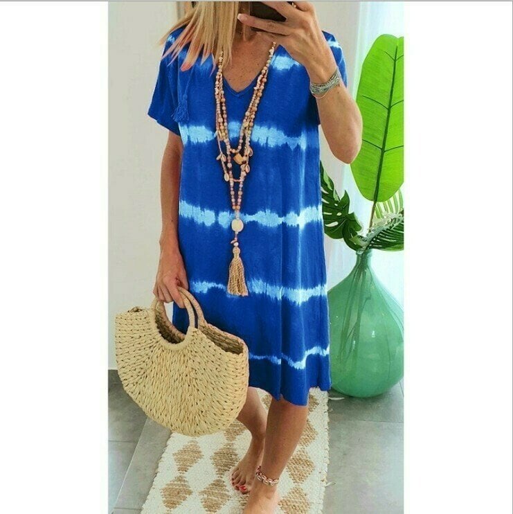 👗Tie-dye Striped Short-sleeved Loose T-shirt Dress