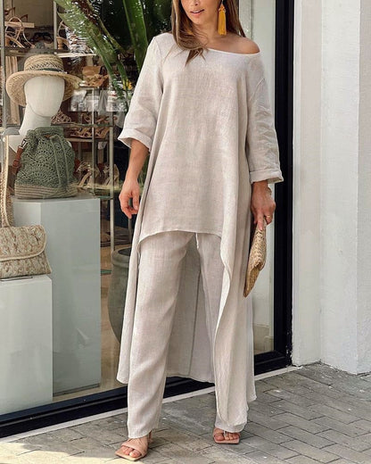 💥Hot Sale 49% OFF💥💕Women's Solid Color Linen Fashionable Casual Suit💃💃