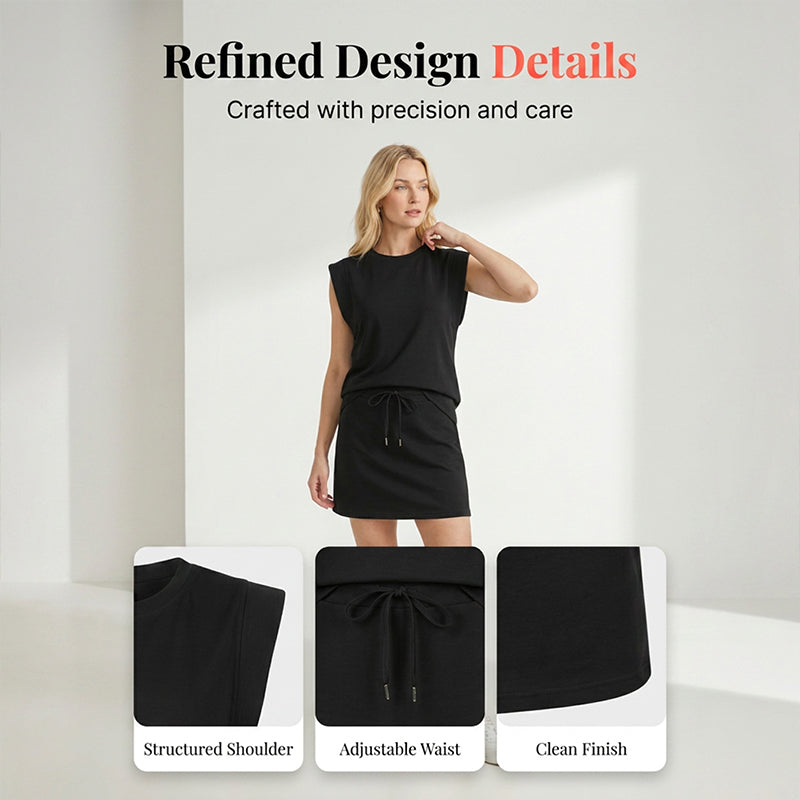 Modern Sleeveless Top and Drawstring Skirt Outfit Set