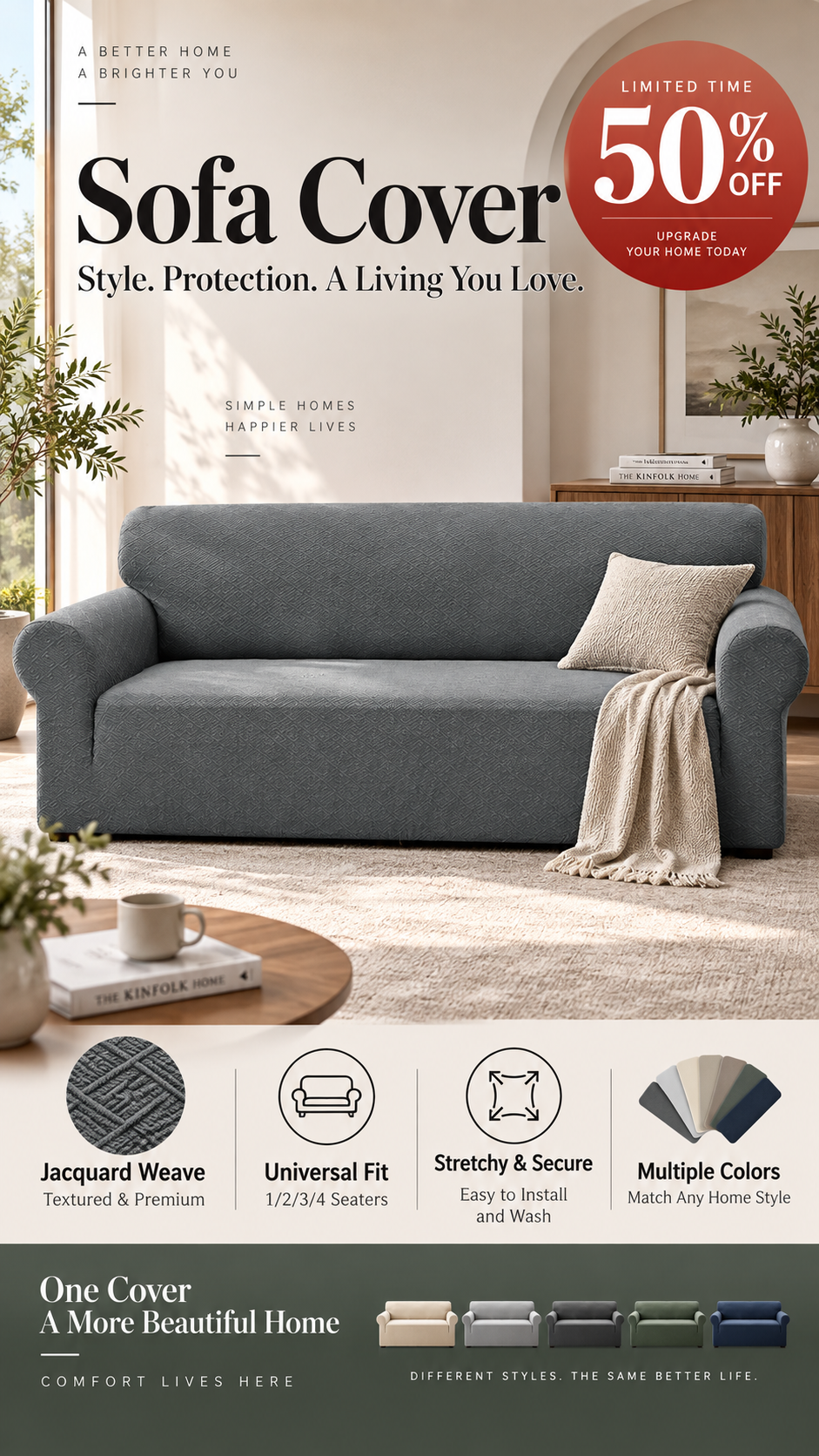 🔥Jacquard Sofa Cover with High Elasticity and Anti-slip Straps