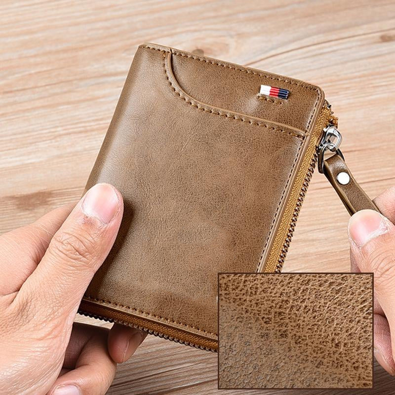 Men Wallet Zipper Genuine Leather Purse ( RFID PROTECTED )