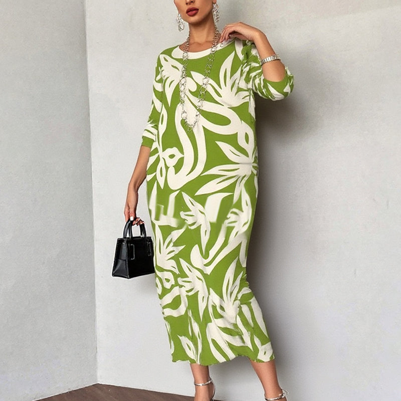 Elegant Printed Dress for Women – Stylish & Comfortable Fit👗Women’s Elegant Loose Round-Neck Printed Dress