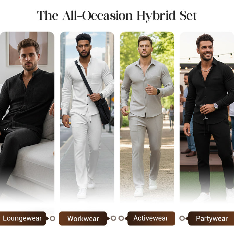 ⏳Time-Limited Special⏰Men’s Casual Waffle Shirt Pants 2-Piece Set
