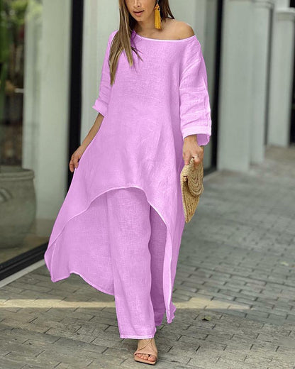 💥Hot Sale 49% OFF💥💕Women's Solid Color Linen Fashionable Casual Suit💃💃