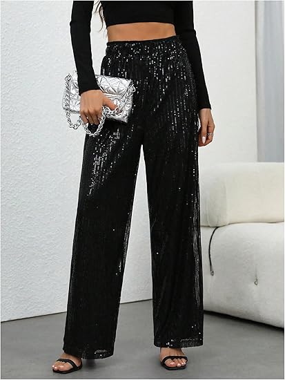 👖✨Women's Sequin Sparkle Wide Leg Pants with Elastic Waistband✨