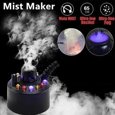12-LED Ultrasonic Mist Maker Fogger – Creates cool mist & colourful light – Perfect for humidifiers, fountains or Halloween decor – runs quietly in water 💧✨