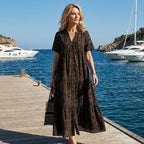 Women's V-Neck Leopard Print Maxi Dress