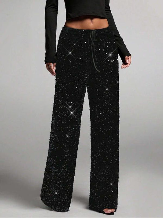 👖✨Women's Sequin Sparkle Wide Leg Pants with Elastic Waistband✨