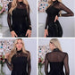 🎉Women's Sparkle Mesh Sheer Long Sleeve Ruched Top